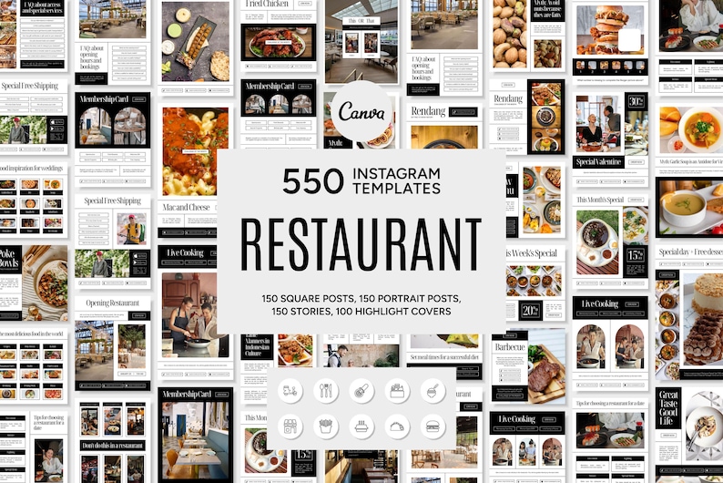 Canva Restaurant Instagram Templates: Social Media Posts & Story (PDF ...