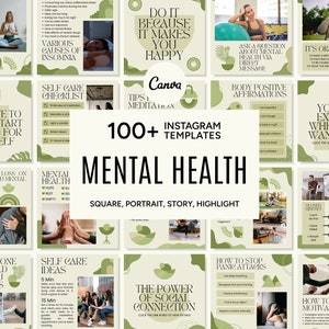 Mental Health Instagram Templates, Mental Health Social Media Templates, Mental Health IG Feed-Instastories, Mental Health Canva Templates