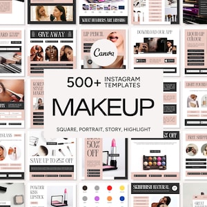 Makeup Canva-Social Media-Instagram, Makeup Bundle Posts-Stories-Icons, Makeup Branding, Makeup Marketing, Makeup Content, Makeup Engagement