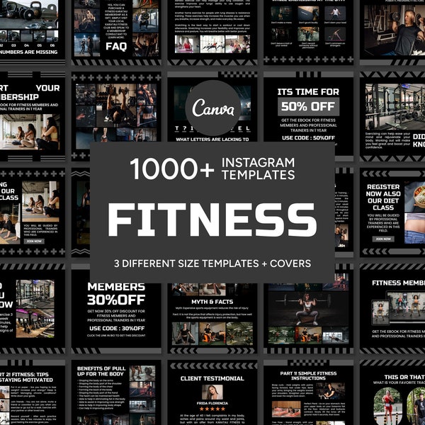 Fitness Canva Templates for Social Media, Fitness Instagram Templates, Fitness Posts-Stories-Highlights, Fitness Feed-Instastories-Icons