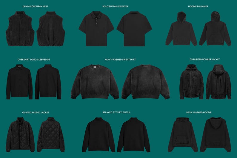 Apparel Mockup Collection: Realistic Streetwear Design Display & Urban Fashion Tech Pack Style Clothing Pack