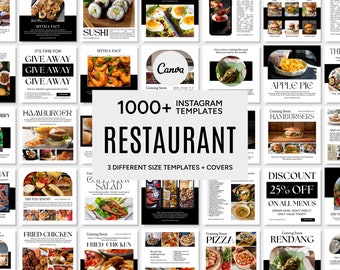 Restaurant Canva Templates, Restaurant Social Media Templates, Restaurant Instagram Templates, Restaurant Posts-Stories-Highlights Covers