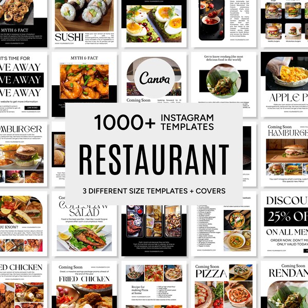 Restaurant Canva Templates, Restaurant Social Media Templates, Restaurant Instagram Templates, Restaurant Posts-Stories-Highlights Covers