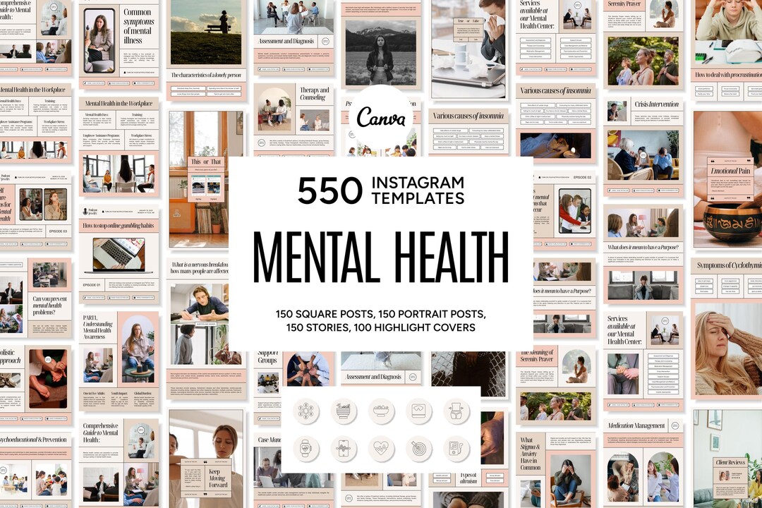 Mental Health Instagram Templates: Canva Social Media Kit (digital ...