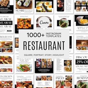 Restaurant Canva Templates, Restaurant Social Media Templates, Restaurant Instagram Templates, Restaurant Posts-Stories-Highlights Covers