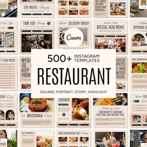 Restaurant Canva-Social Media-Instagram, Restaurant Feed-Post-Story-Icon, Restaurant Branding, Restaurant Marketing, Restaurant Content Plan