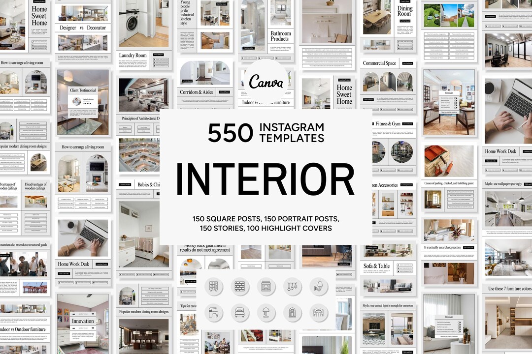 Interior Instagram Canva Templates: Social Media Posts, Stories, Icons ...