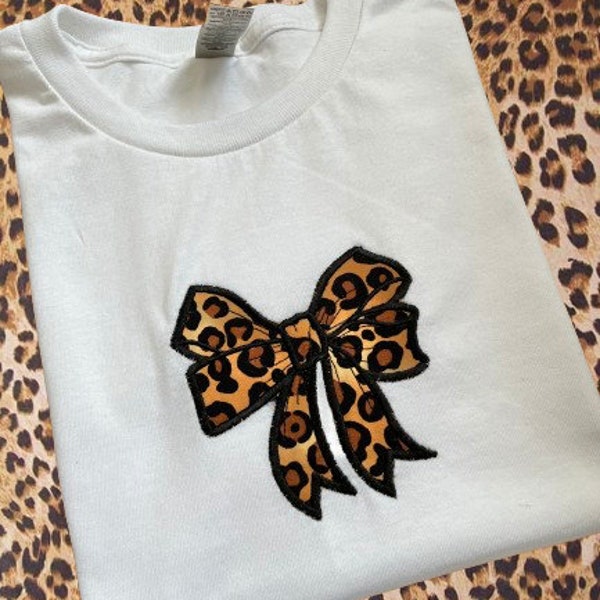 Leopard print bow applique baby tee