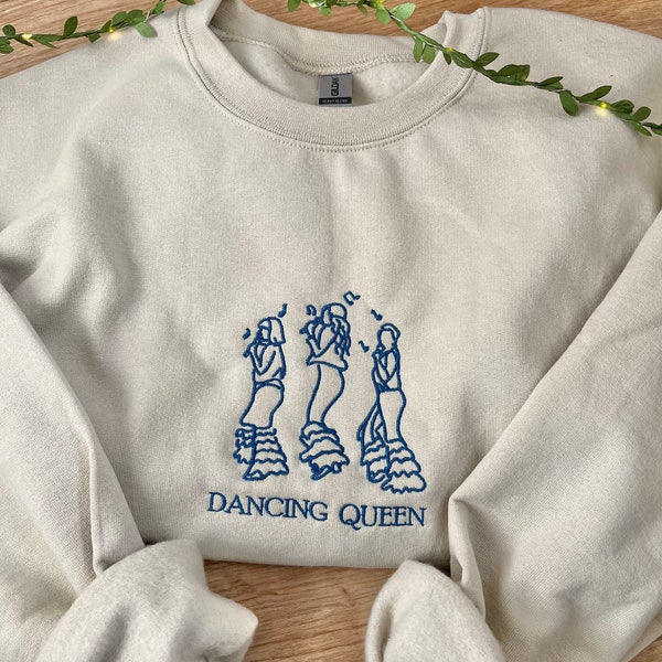 Dancing Queen besticktes Sweatshirt | Von Mamma Mia inspirierter bestickter Rundhalsausschnitt