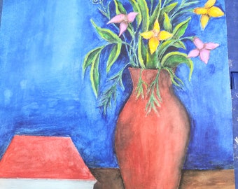 Blumentöpfe Malerei. Handgemaltes Originalbild. Geschenk und Wanddekoration