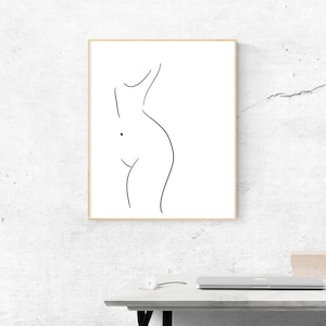 Woman Line Drawing Art Print - &quot;Curve&quot;, Minimalist Line Art, Female Body Print, Modern Line Poster, Feminist Art, Digital Download