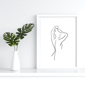 Woman Line Drawing Art Print - &quot;Bun&quot;, Minimalist Line Art, Female Body Print, Modern Line Poster, Feminist Art, Digital Download