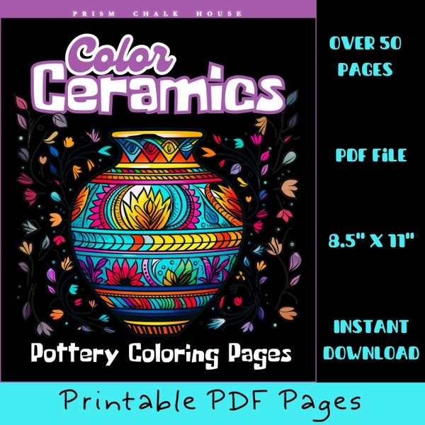 Color Ceramics Pottery Coloring Pages For Adults, Printable PDF Coloring Book Digital Download, Vases Relaxation Stress Relief Activity Book