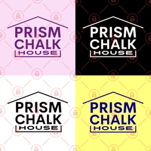 May include: A logo for a business called "Prism Chalk House" with a house icon and the text in a purple, white, and blue color scheme.