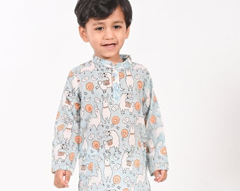 Unisex Llama Print Kids Cotton Blue shirt,blockprint Kurta,Jaipur  Daily Wear shirt,Size -12months to 5years,Summer Indian handmade shirt