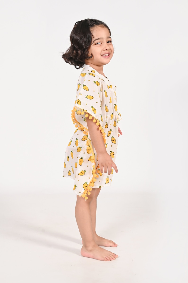 Kids Cotton Block Printed white Kaftan Wear,Short Summer Dress ,on piece dress jaipur print Beach Cover-up,12-24 months,2-4year,4-6 years image 2