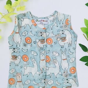 Haut bébé bleu unisexe No Drama Llama en coton imprimé, 0-3 mois, haut en coton pour tout-petits, imprimé indien, imprimé Jaipur