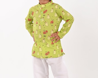 Unisex Ghost Print Kids green Cotton shirt ,blockprint Kurta,Jaipur Kurta,Casual Kurta,Size -12months to 5years,Summer Indian handmade kurta