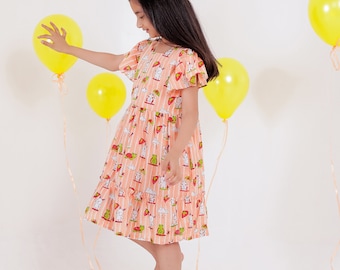 Rabbit and Turtle Dress for Girls | Premium Cotton Kids Outfit | Summer Dress for Girls | Cotton Dresses