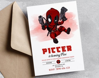 Customizable Deadpool Birthday Invitation cards, Kid birthday Invitation cards, Superhero Birthday Card, Deadpool Birthday