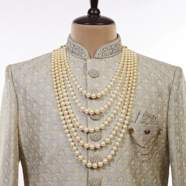 Indian Groom Pearl Necklace, Dulha Mala, Indian Wedding Men Jewelry, Sherwani Necklace For Groom, Indian Groom Jewelry, Pakistani Groom