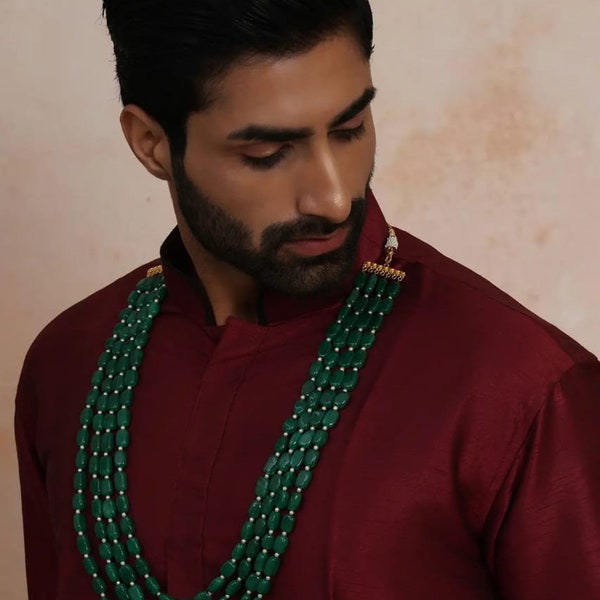 Groom's Necklace/ Sherwani Mala/ Dulha Necklace/ Mint Necklace/Emerald Necklace/ Indian wedding jewelry/Long Necklace/ Kundan Man's Necklace