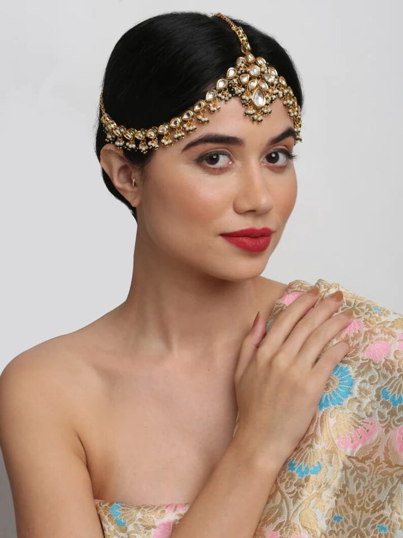 Kundan Studded Matha Patti, White Gold Plated Matha Patti, Headchain
