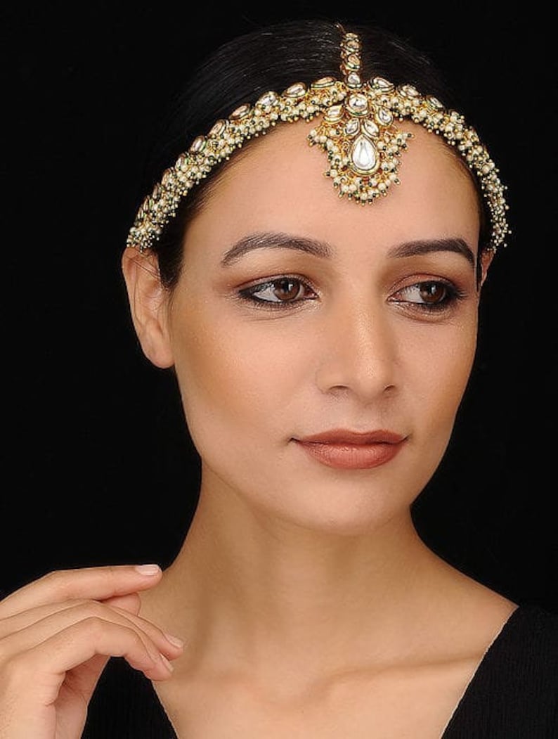 Kundan Studded Matha Patti, White Gold Plated Matha Patti, Headchain