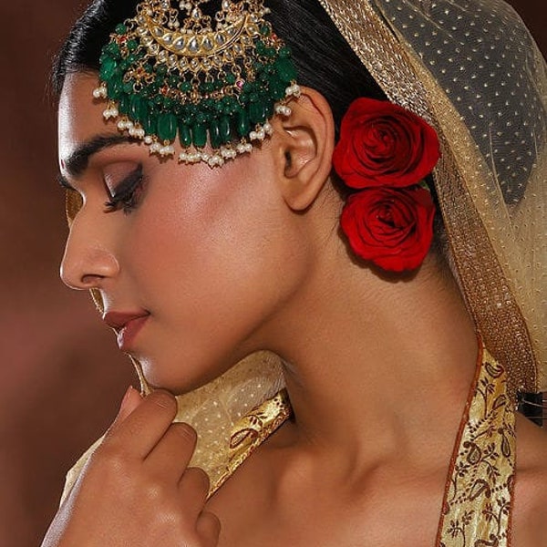 Green kundan passa, colours customizable, kundan passa, kundan jhoomar, green jhoomar, punjabi bridal jewellery, muslim bridal jewellery