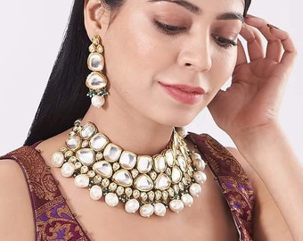 Kundan Choker Set/Indian Jewelry/Bridal Jewelry/Festive Necklace Set/Partywear Choker Set/Wedding Jewelry Set