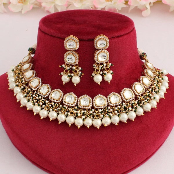 Antique Gold Polki Choker with Earring /Antique Gold Choker/Indian Choker Necklace/ Pakistani jewelry/ Indian jewelry / Kundan Choker Set