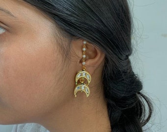 Kundan Earrings, Gold Kundan Long Earrings, Chunky Kundan Earrings, Pakistani Kundan, Indian Kundan, Sabyasanchi Earrings