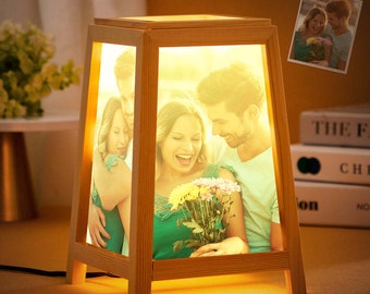 Custom Photo Night Light Four-sided Lamp Wooden Home Decor Gift Wedding Photo Frame
