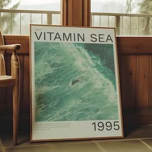 Póster retro de revista Surf, portada de surfista, impresión del verano de 1995, tendencia de decoración de interiores de casas de playa, olas grandes, arte marino con vitaminas, descarga instantánea