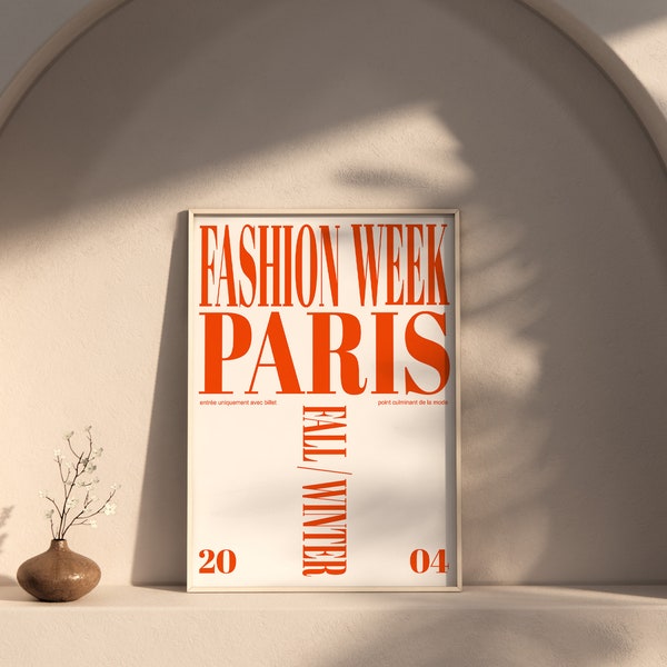 Fashion Week Paris Art, Retro Poster, Red Typo, Fall Winter 2004, French Style Addicted, Modern Interior Wall Decor, Housewarming Gift, Xmas