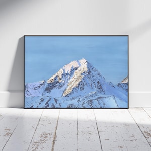 Silent Solitude - Art Print of East Twin Peak gouache painting, snowy mountain.