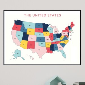 United States Map Printable Poster, Home Decor, Playroom Wall Art, Homeschool Educational, Large Map Downloadable, Push Pin Map, Travel Art