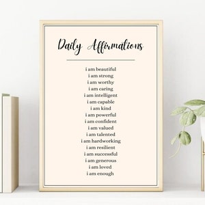 Daily Affirmations Poster - Positive Affirmation Wall Art - Positive Quotes - Growth Mindset Art - Affirmation Print - INSTANT DOWNLOAD