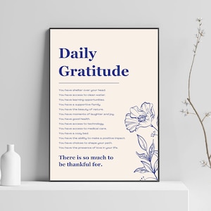 Daily Gratitude Printable Wall Art, Affirmations Wall Decor, Growth Mindset Quote, Dorm Room Decor, Aesthetic Poster, Retro, Thankfulness