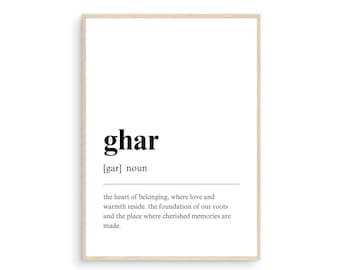 Ghar Home Punjabi Hindi Urdu Definition Print, South Asian Housewarming Gift, India, Pakistan, New Home Gifts, Family Present, Wall Art Deco