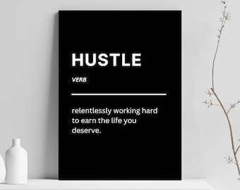 Hustle Definition Wall Art Canvas - Motivational Wall Art for Office Decor, Modern Art Print - Inspirational Quote Artwork