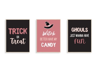 Pastel Boho Halloween Decor Set of 3 Gallery Wall Art Set for Pink Halloween Decor Halloween posters for Cute Halloween Aesthetic Decor