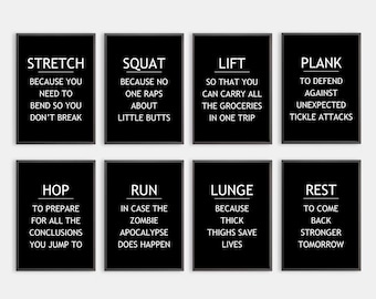 Gym Wall Art, Set of 8 Printables, Home Gym Decor, Gym Decor, Funny Gym Art, Motivational Posters, Gym Poster Artwork, Home Gym Sign