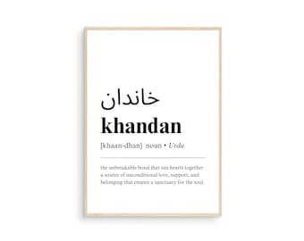 Stampa definizione urdu famiglia Khandan, arte murale urdu, regalo di inaugurazione della casa in Pakistan, illustrazioni desi, arte murale stampabile, stampe di definizione