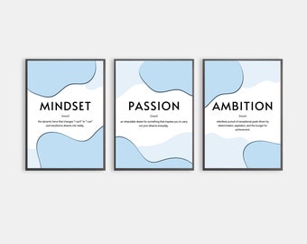 Juego de 3 pósteres motivacionales imprimibles - Decoración de oficina - Arte mural minimalista - Arte inspirador - Citas positivas y mentalidad de crecimiento