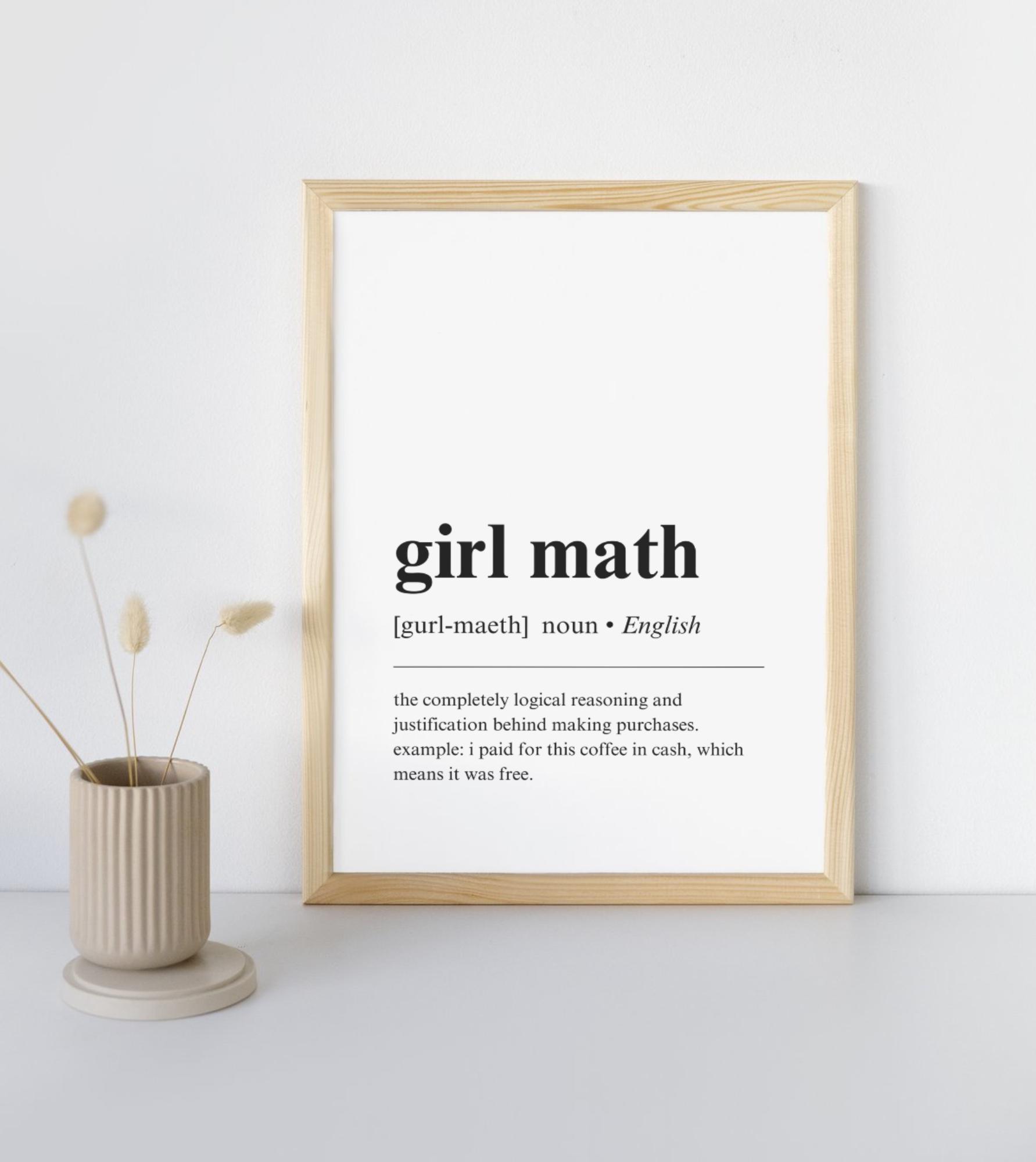 Girl Math Definition Print, Funny Gag Gifts for Her, Feminist Office ...