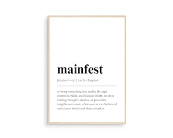 Manifest Wall Art Home Office Decor Manifestation Definition Print Motivational Wall Art Affirmation Wall Art Poster Law of Attraction Print