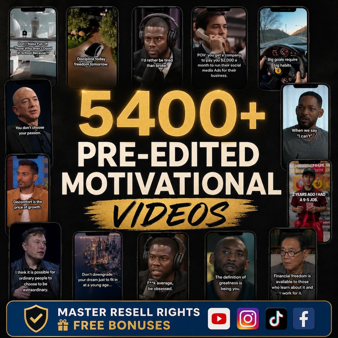 5400+ Pre-Edited Motivational Videos, Celebrities Speeches, TikTok, Instagram, YouTube, Mi