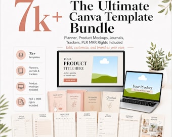 Het ultieme Canva-sjabloonpakket | Meer dan 7000 planners, dagboeken, trackers en e-books | 281 productmockups | PLR MRR-rechten