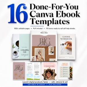 16 Editable Canva Ebook Templates | 883 Pages, PLR Resell Rights (Digital Product)